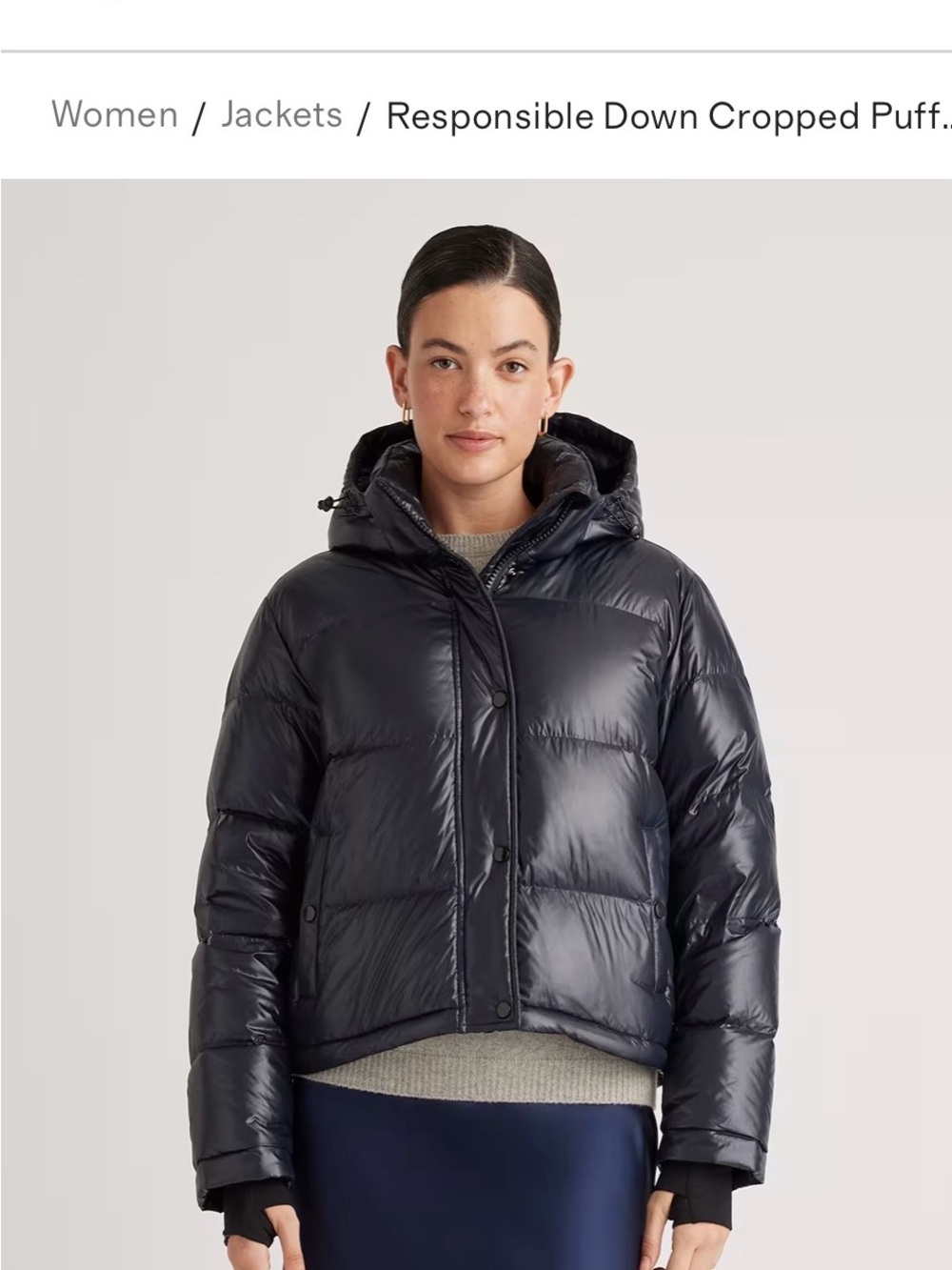 Quince Shiny Black Cropped Hooded Puffer Jacket